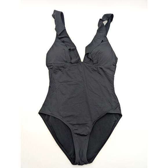Sea Level Swim Women's Eco Essentials Frill One Piece Swimsuit Black Size 6 EU36 - Picture 4 of 10